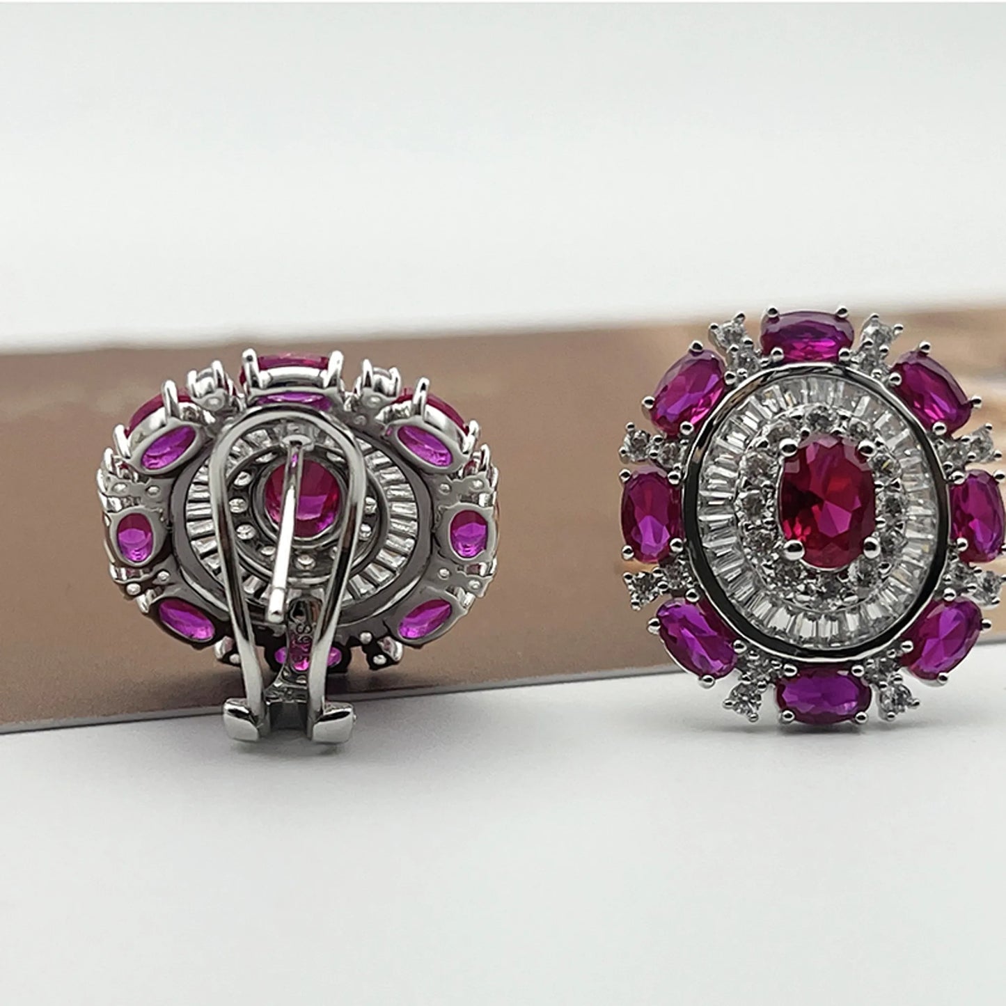 Elegant Luxury Full Diamond  Red Corundum Earrings