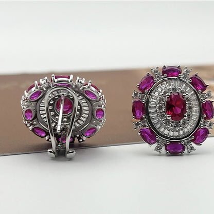 Elegant Luxury Full Diamond  Red Corundum Earrings