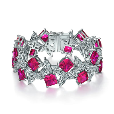 Luxury Ruby Bracelet 5A White CZ Copper Four Layer Gold Plated Wholesale