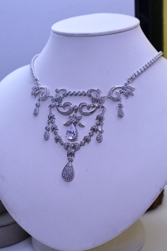 CZ Statement Necklace White Gold Plated Evening Gown Jewelry Wholesale View 2