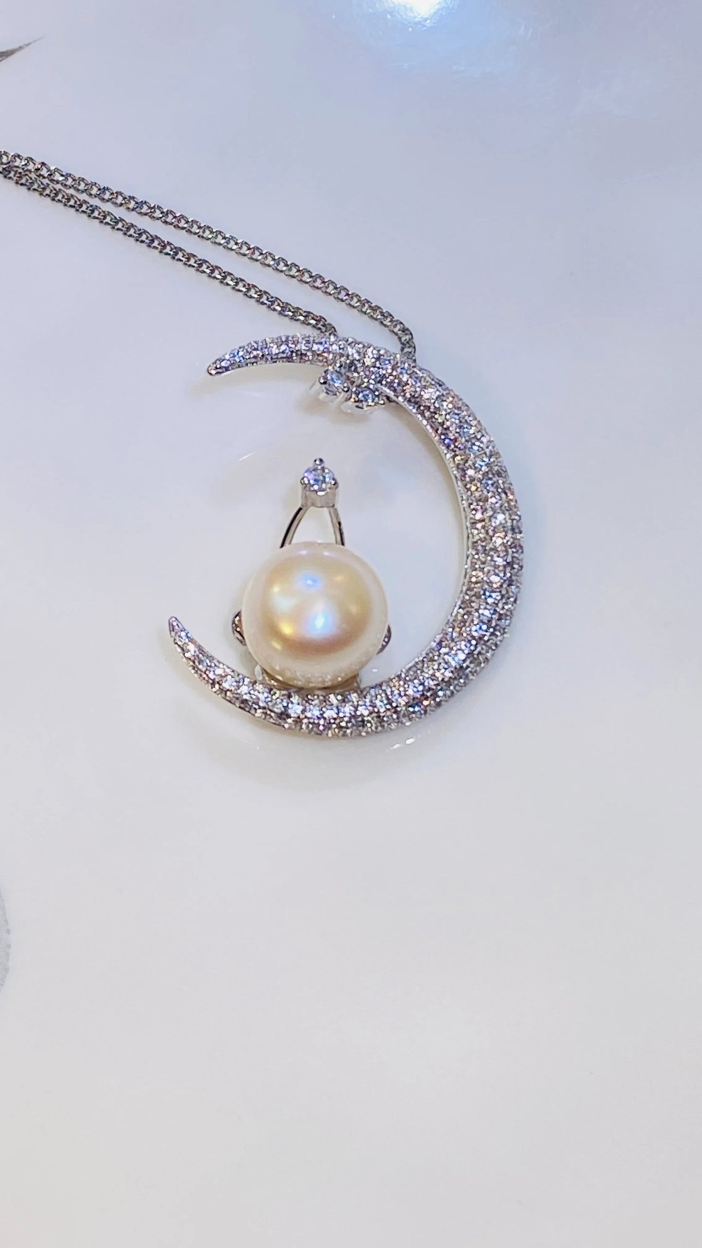 Handcrafted Moon & Pearl Necklace - 18K Gold Plated 925 Sterling Silver
