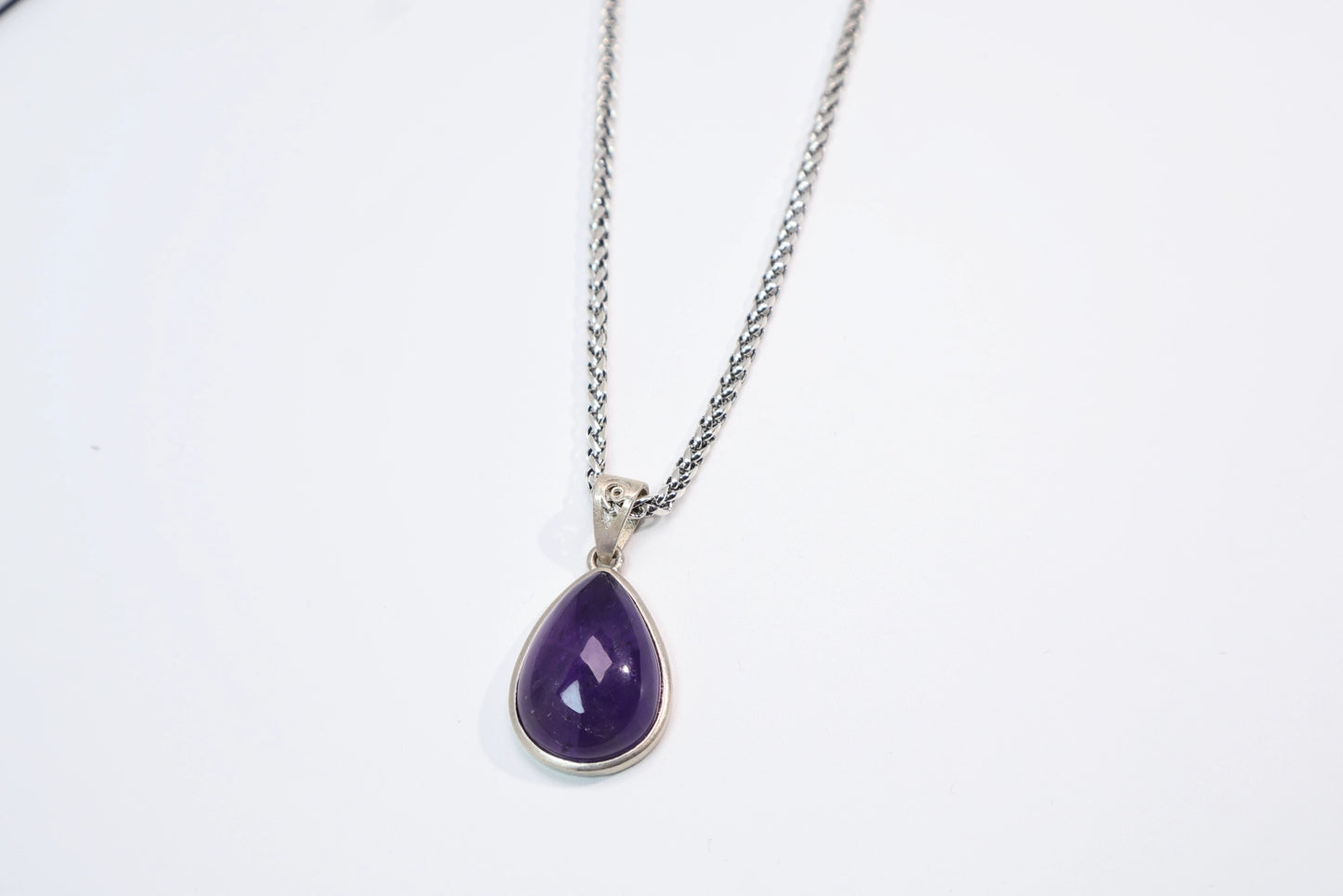 Natural Amethyst Teardrop Pendant Necklace 925 Sterling Silve