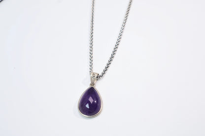 Natural Amethyst Teardrop Pendant Necklace 925 Sterling Silve