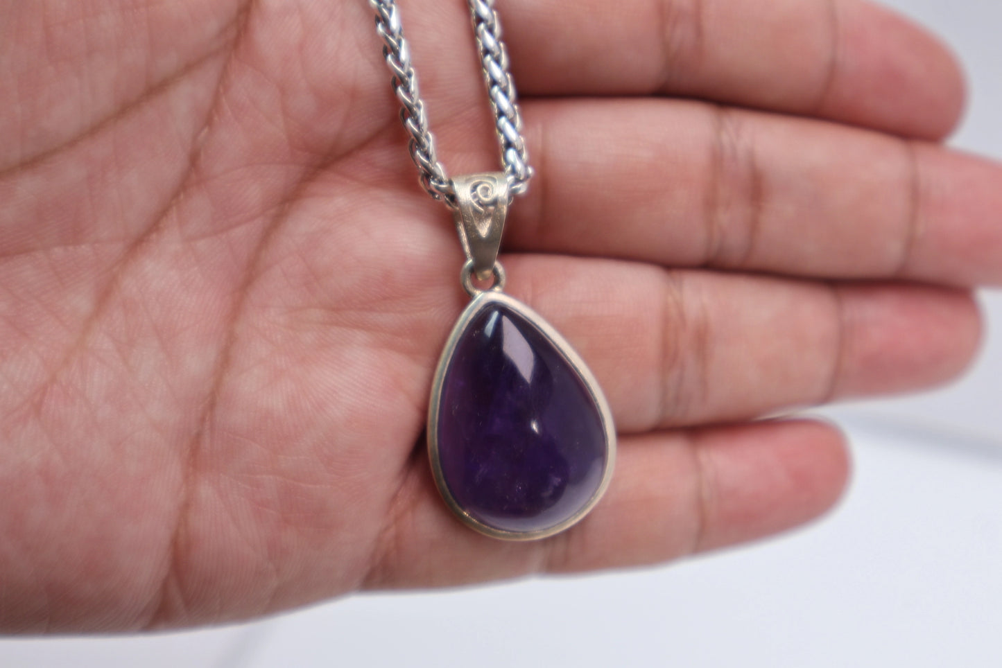 Natural Amethyst Teardrop Pendant Necklace 925 Sterling Silve
