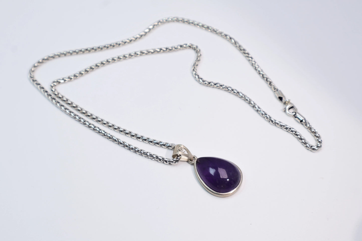 Natural Amethyst Teardrop Pendant Necklace 925 Sterling Silve