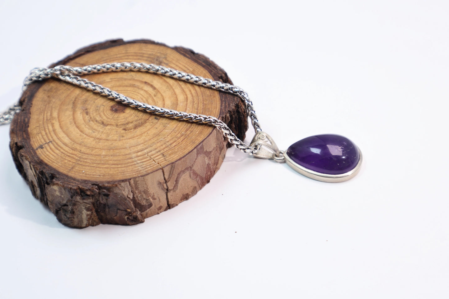 Natural Amethyst Teardrop Pendant Necklace 925 Sterling Silve