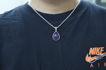 Natural Amethyst Teardrop Pendant Necklace 925 Sterling Silve