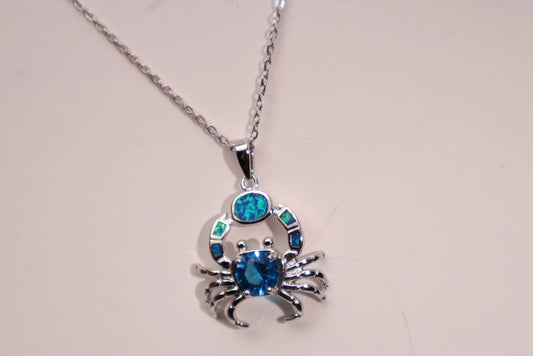 Crab Opal Pendant Necklace White Gold Plated CZ Center Stone Wholesale View 2