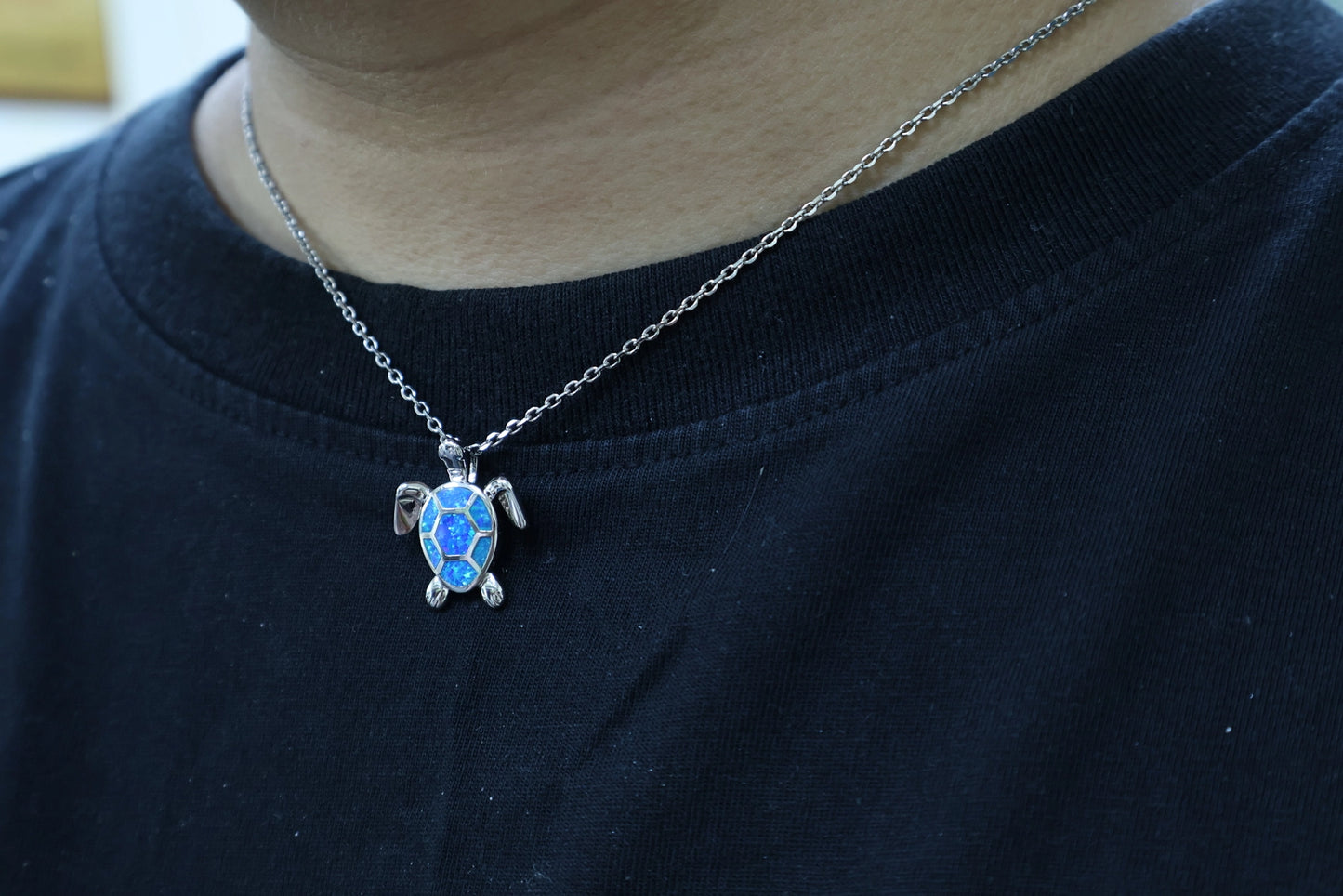 Ocean Sea Turtle Necklace with Opal