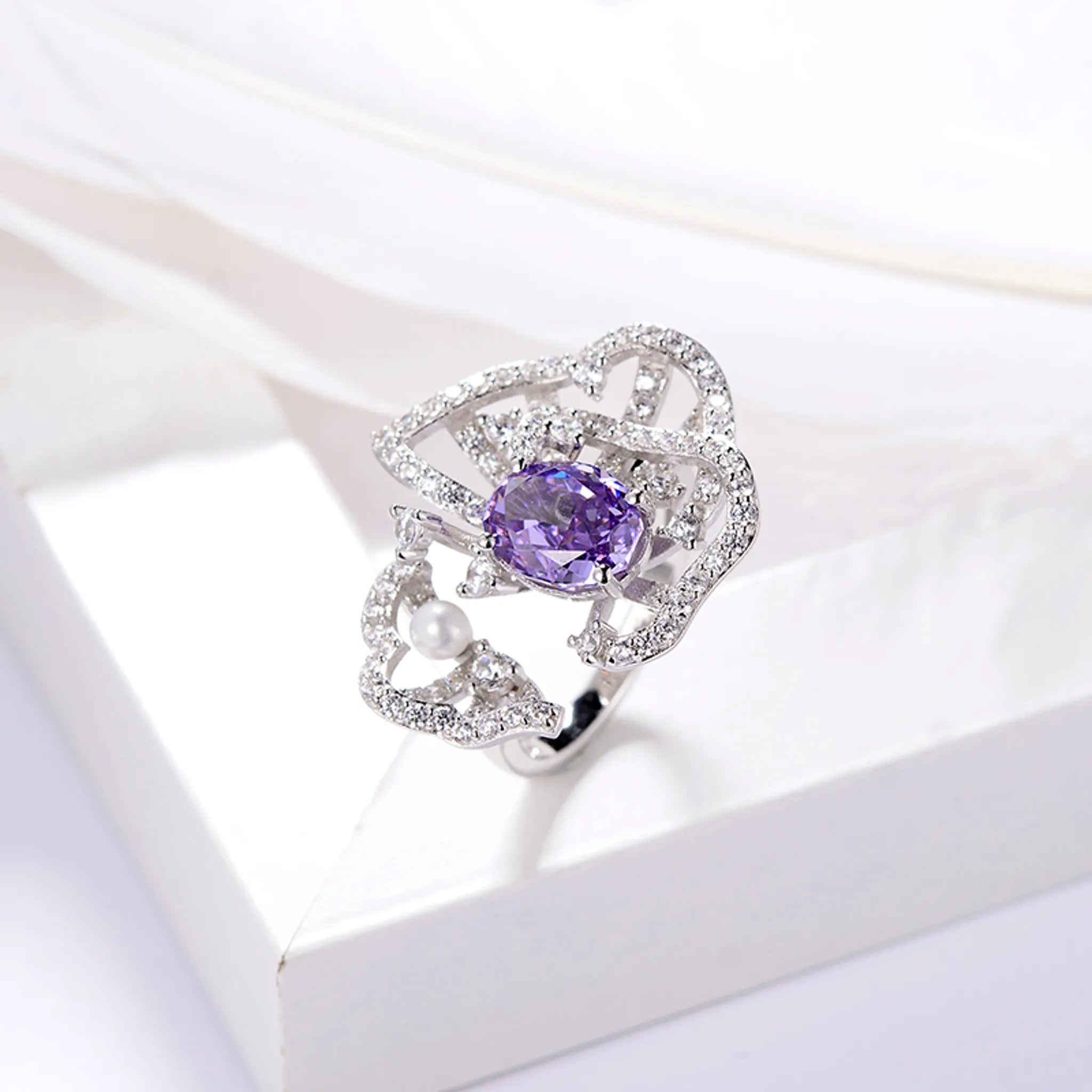 Sugar shaped gemstone ring full view 18K gold plated wholesale