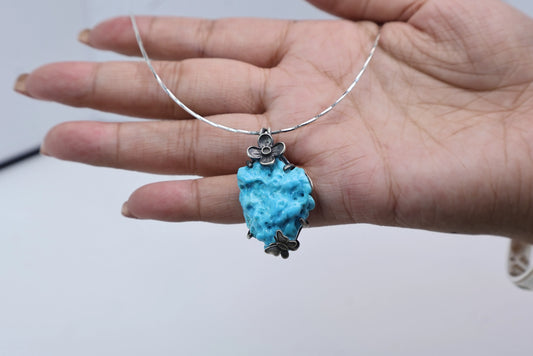 Raw Natural Turquoise Butterfly Necklace 925 Silver Protective Talisman Wholesale View 2