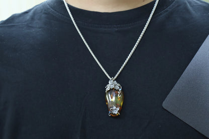 Original Flower Amber Pendant Necklace 925 Sterling Silver