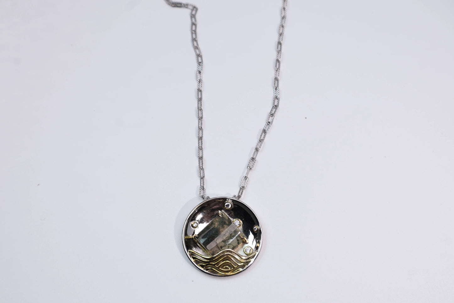 Original Moss Agate Pendant Necklace 925 Sterling Silve