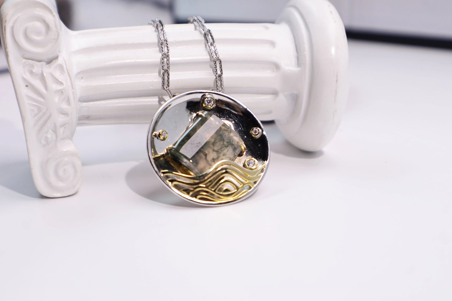 Original Moss Agate Pendant Necklace 925 Sterling Silve