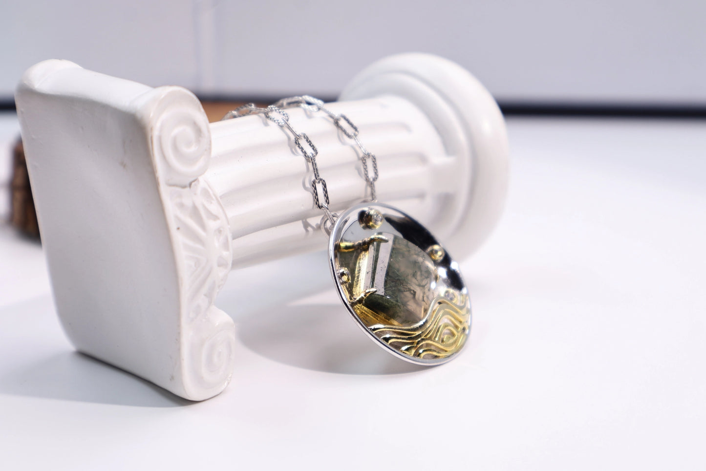 Original Moss Agate Pendant Necklace 925 Sterling Silve