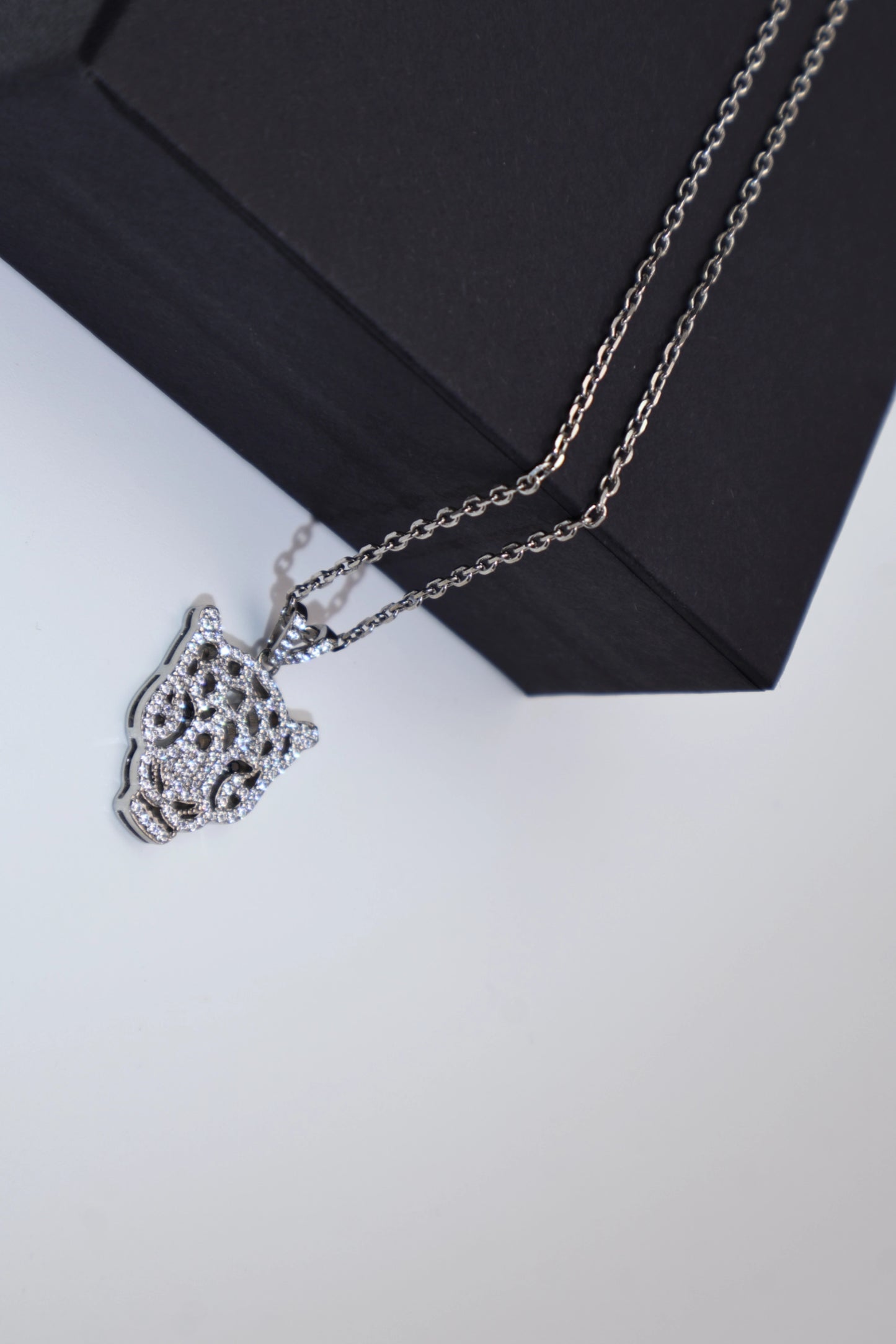 Pavé CZ Panther Head Pendant Necklace 925 Sterling Silver