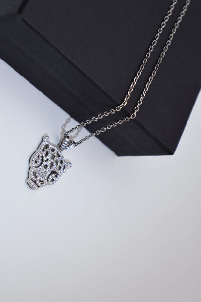 Pavé CZ Panther Head Pendant Necklace 925 Sterling Silver