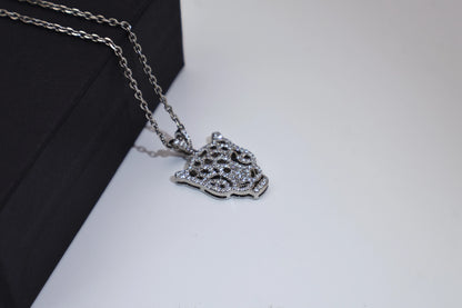 Pavé CZ Panther Head Pendant Necklace 925 Sterling Silver