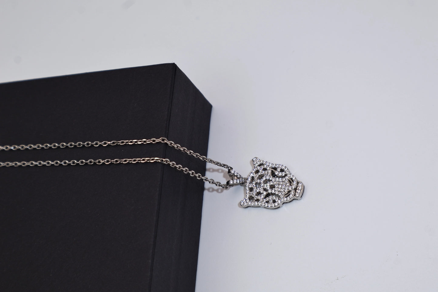 Pavé CZ Panther Head Pendant Necklace 925 Sterling Silver