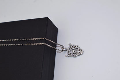 Pavé CZ Panther Head Pendant Necklace 925 Sterling Silver