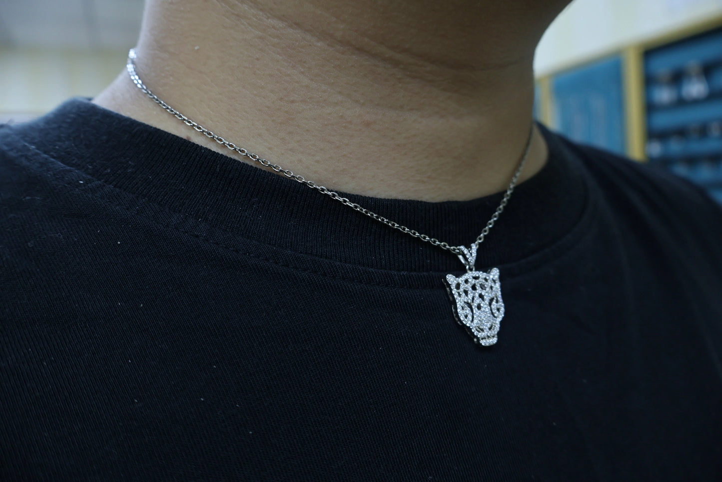 Pavé CZ Panther Head Pendant Necklace 925 Sterling Silver