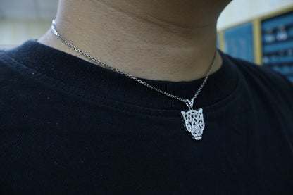 Pavé CZ Panther Head Pendant Necklace 925 Sterling Silver