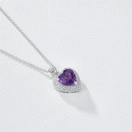 Heart amethyst drop necklace worn on neck 925 silver supplier