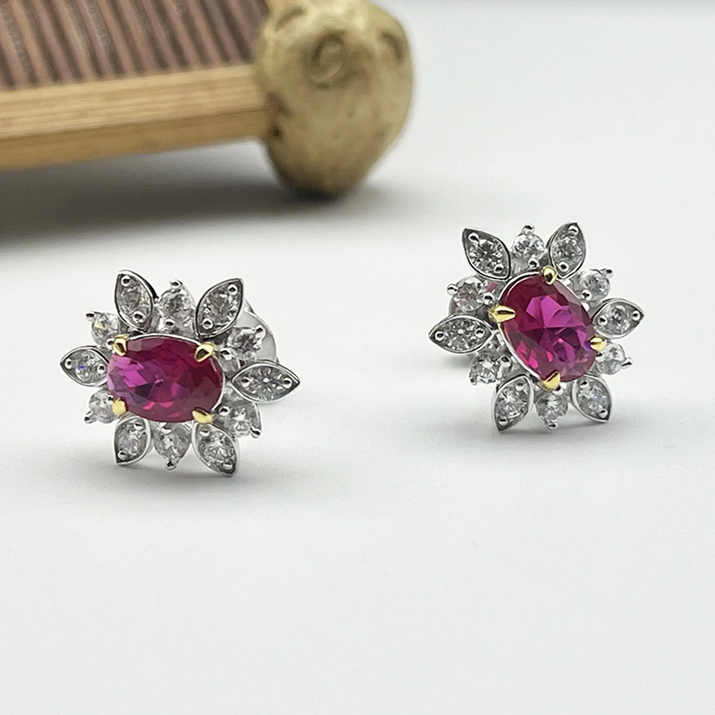 Red Corundum Stud Earrings