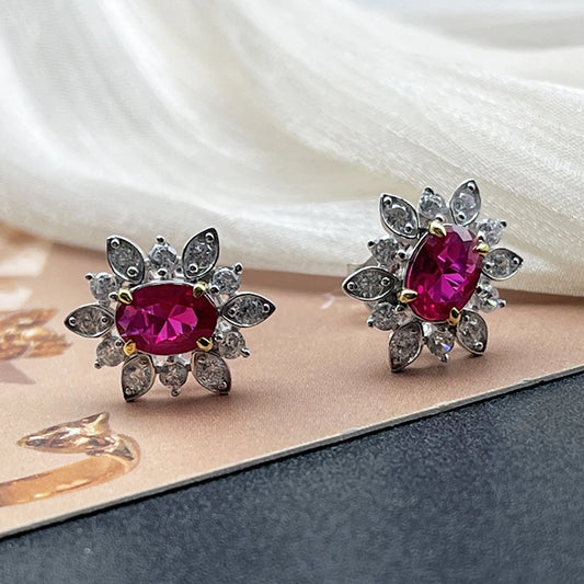 Red Corundum Mermaid Earrings 925 Silver Gold Plated CZ Wholesale View 2