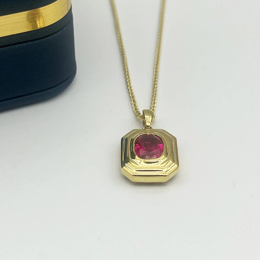 Red Corundum Mermaid Necklace Gold Plated CZ Wholesale View 2