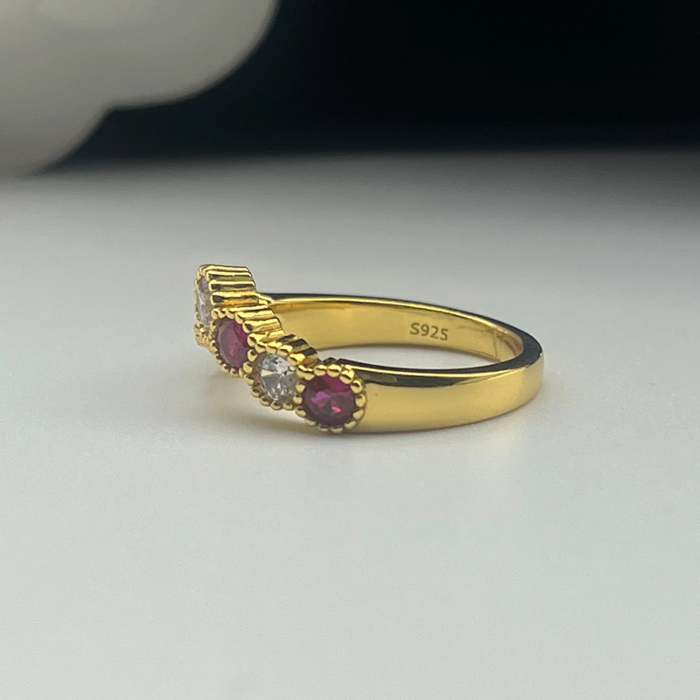 V-Shaped Red Steel Ring