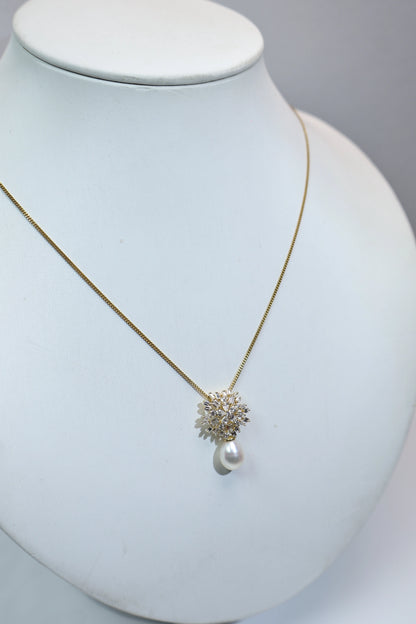 Snowflake Pearl Pendant Necklace 925 Sterling Silve