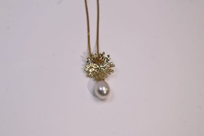 Snowflake Pearl Pendant Necklace 925 Sterling Silve