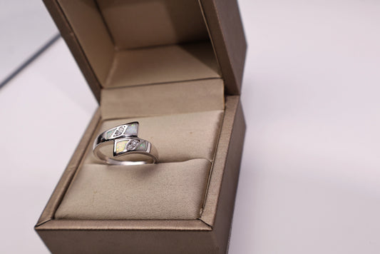 Blue Green Opal Ring Platinum Plated Copper Trendy Women Wholesale View 2