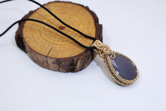 Natural Labradorite Pendant Boho Wire Wrap Cord Necklace Wholesale View 2