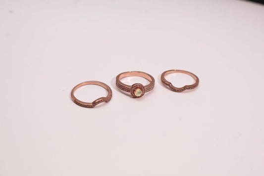 Rose Gold Opal Stacking Ring Set 3 Piece Dainty Wholesale View 2