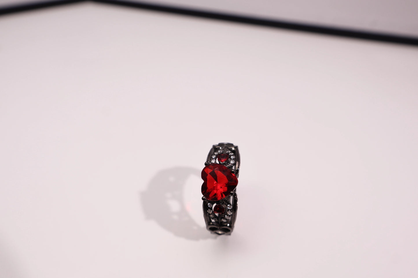 Unisex Heart CZ Ring in Black & White Plating