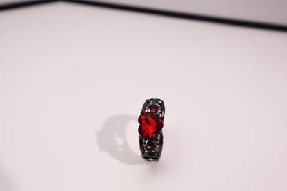 Unisex Heart CZ Ring in Black & White Plating