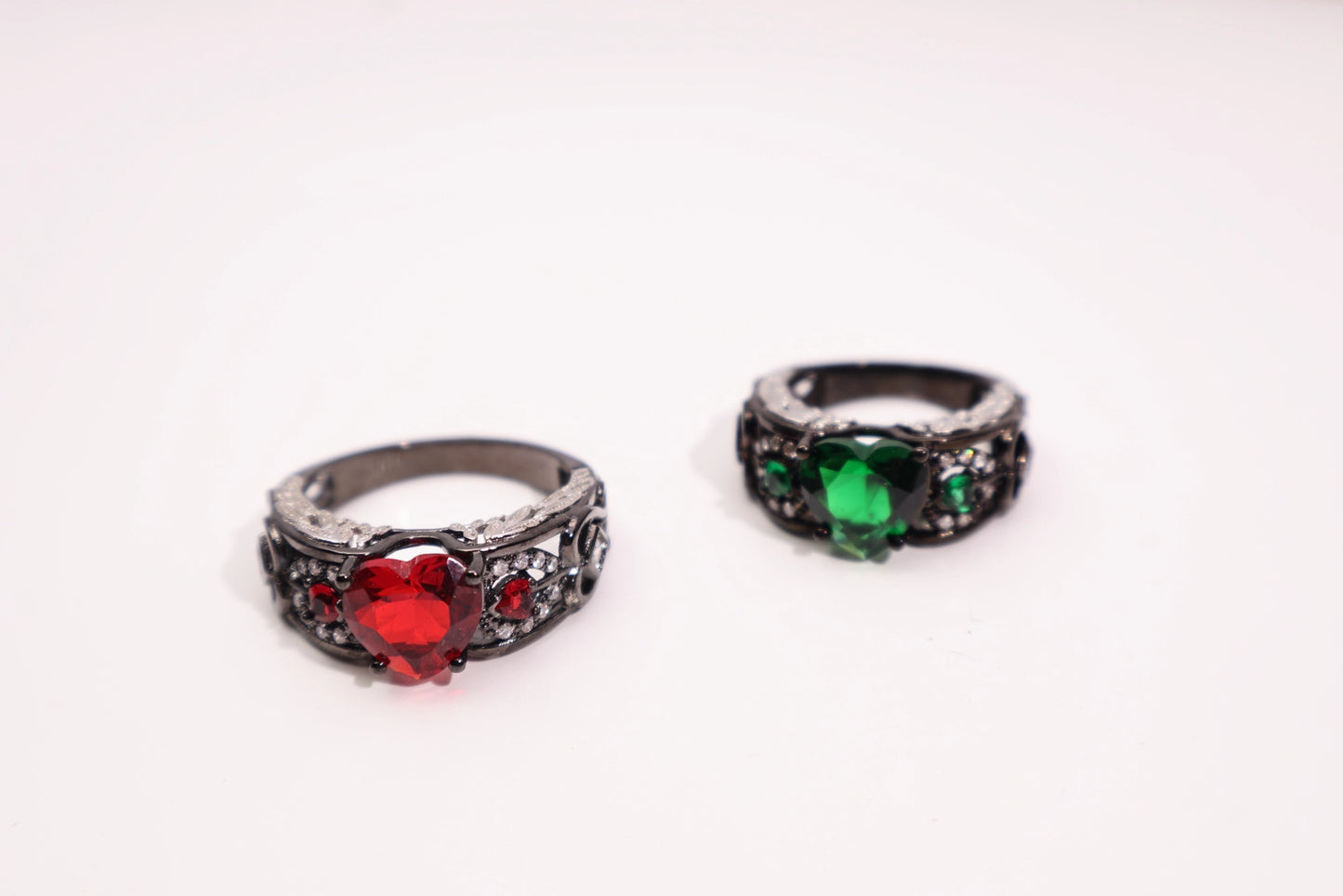 Unisex Heart CZ Ring in Black & White Plating