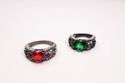 Unisex Heart CZ Ring in Black & White Plating