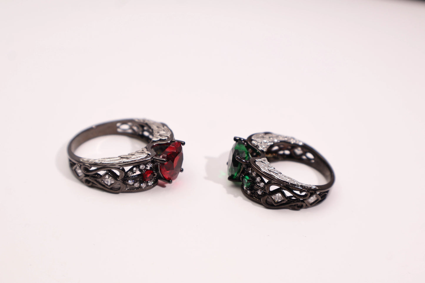 Unisex Heart CZ Ring in Black & White Plating