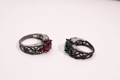 Unisex Heart CZ Ring in Black & White Plating