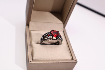 Unisex Heart CZ Ring in Black & White Plating