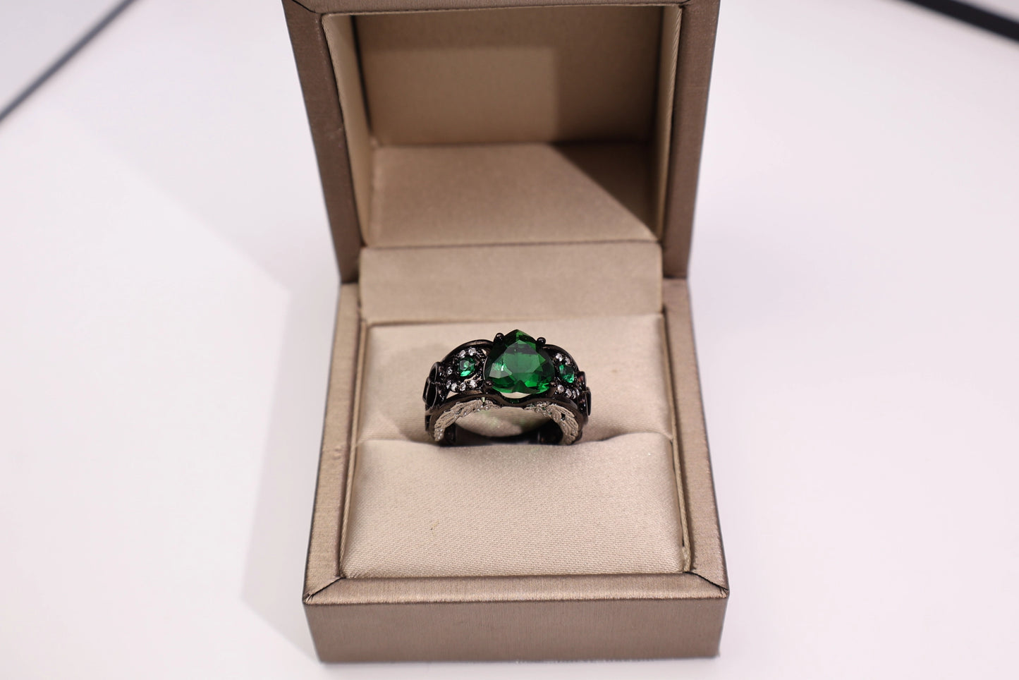 Unisex Heart CZ Ring in Black & White Plating