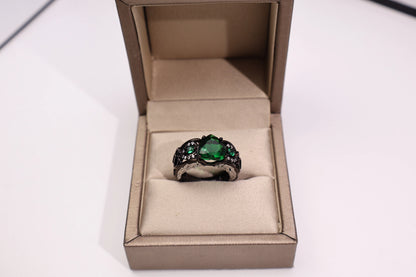 Unisex Heart CZ Ring in Black & White Plating