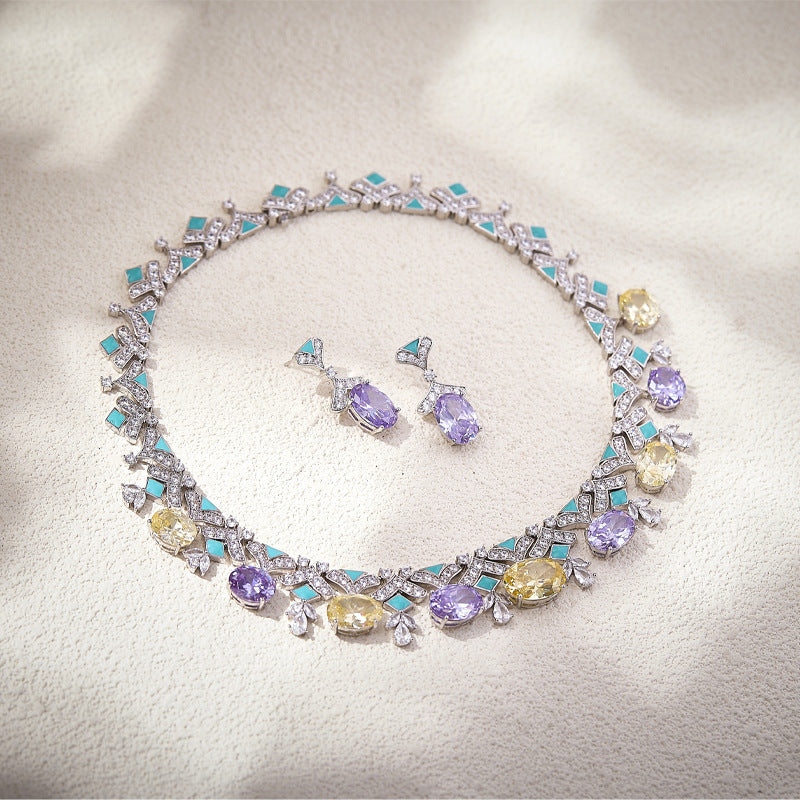 Egg-Shaped Yellow Diamond Statement Necklace Set, 18K Gold Plated