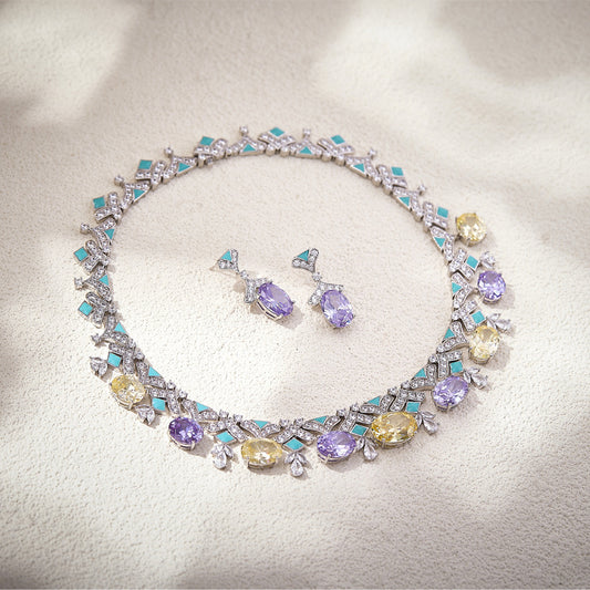 Egg-Shaped Yellow Diamond Statement Necklace Set, 18K Gold Plated
