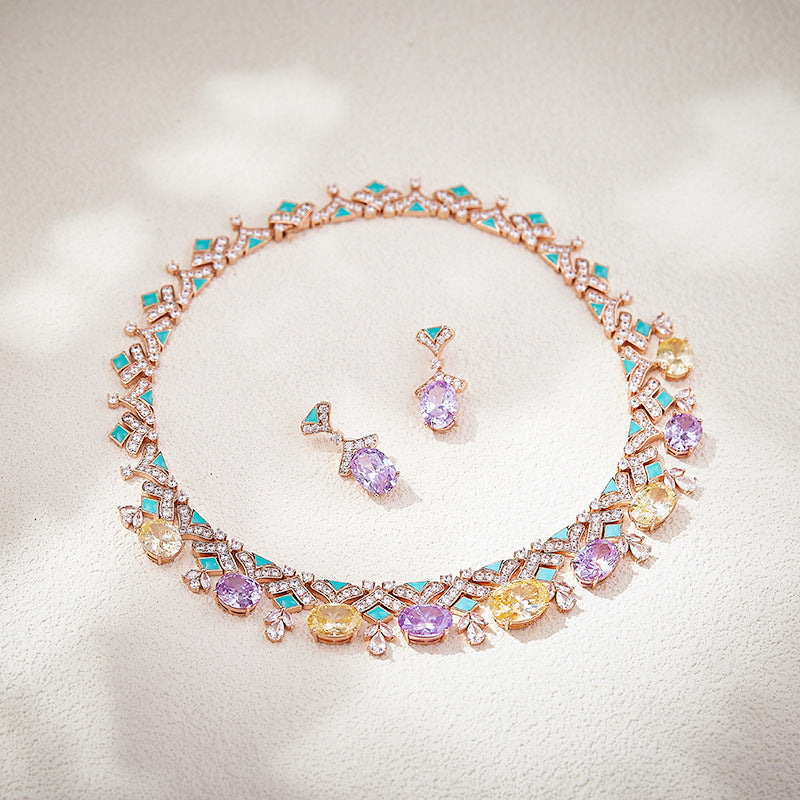 Egg-Shaped Yellow Diamond Statement Necklace Set, 18K Gold Plated
