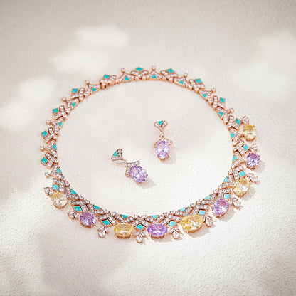 Egg-Shaped Yellow Diamond Statement Necklace Set, 18K Gold Plated