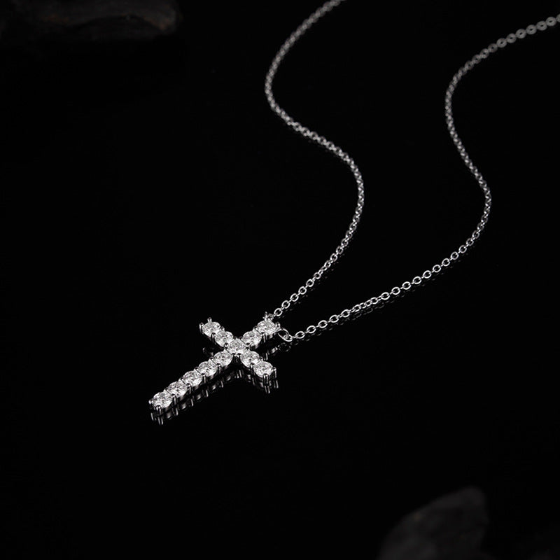 925 Silver Diamond Cross Necklace | Moissanite or CZ | Logo Engrave | Wholesale